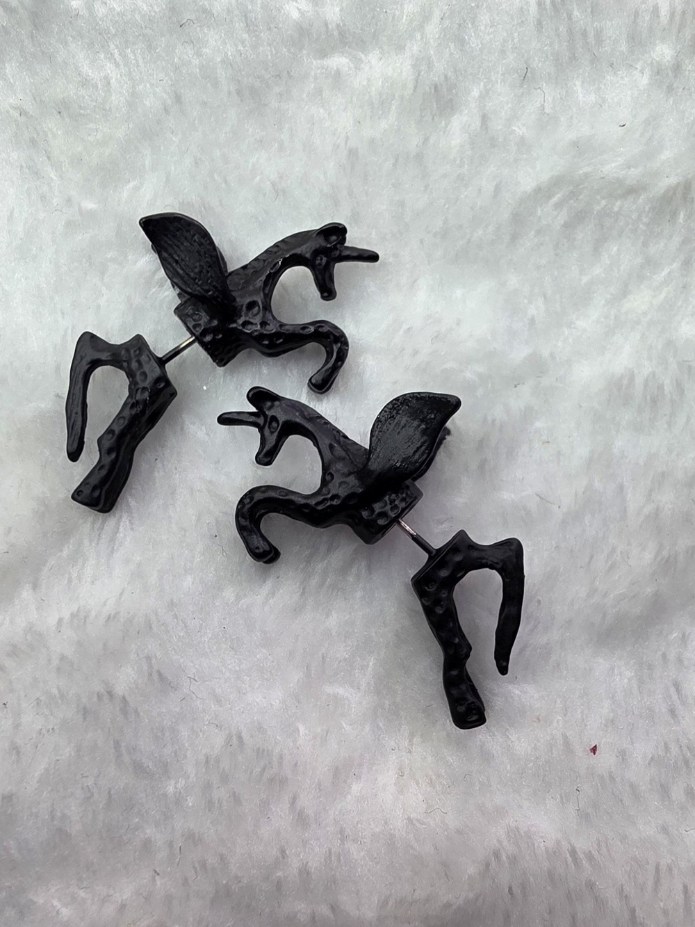 Black Unicorn Pegasus Horse Earrings